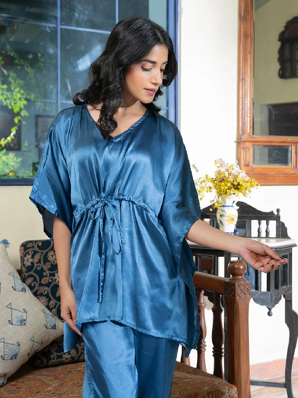 Blue Satin Kaftan Set