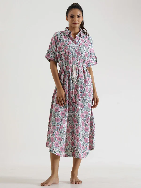 MIDI FLORAL Cotton NIGHT  Dress