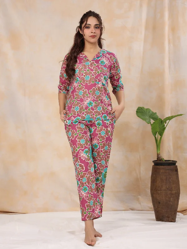 Violet Cotton Night Suit