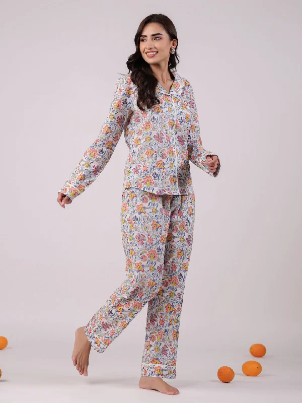 Cotton Printed Blue Night Suit Set