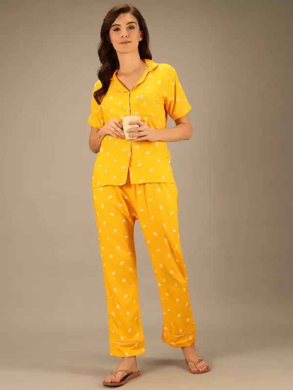 TANDUL  Women Printed Yellow Shirt & Pyjama set