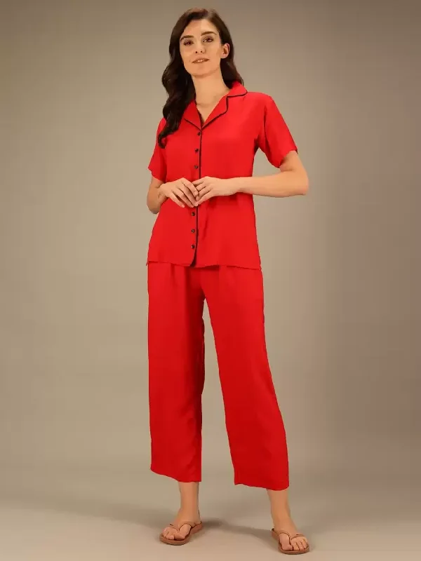 TANDUL  Women Solid Red Shirt & Pyjama set