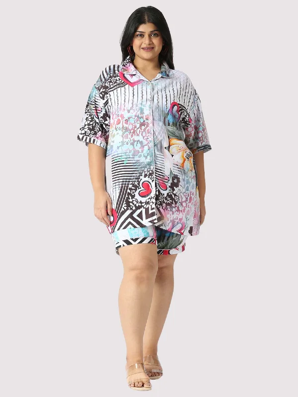 Love on Geometric Plus Size Women's Half Co-ord Set