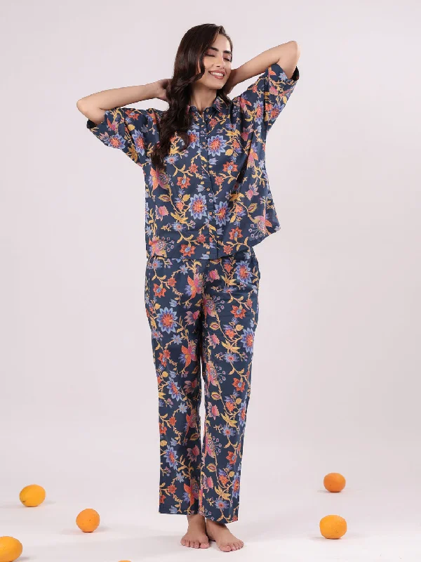 Multi Flower Printed Night Suit Set