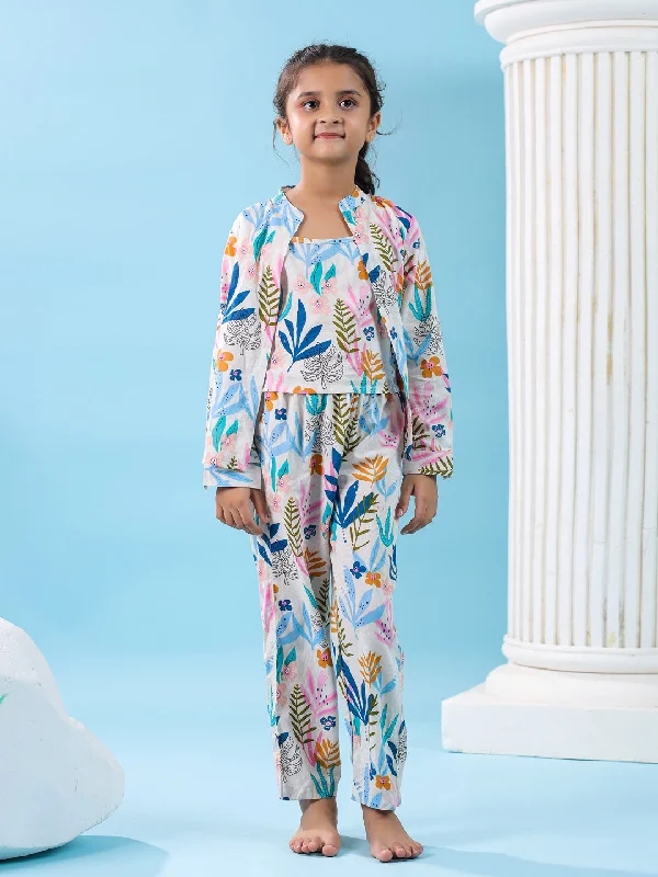 Set of 3 Floral Printed Kids Night Suit