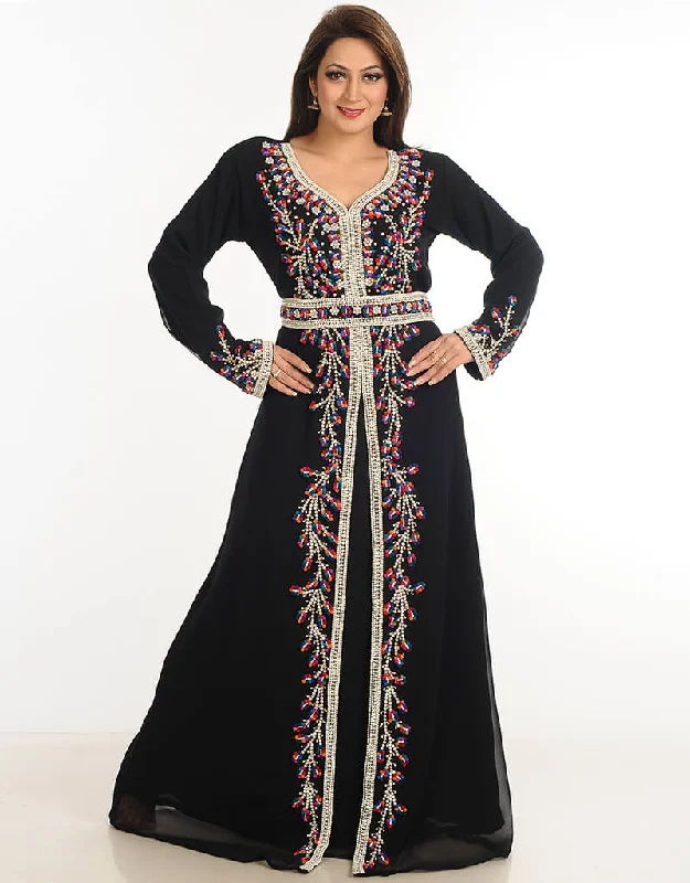 Muslimah Black Georgette Hand Embroidery Party Wear Kaftan