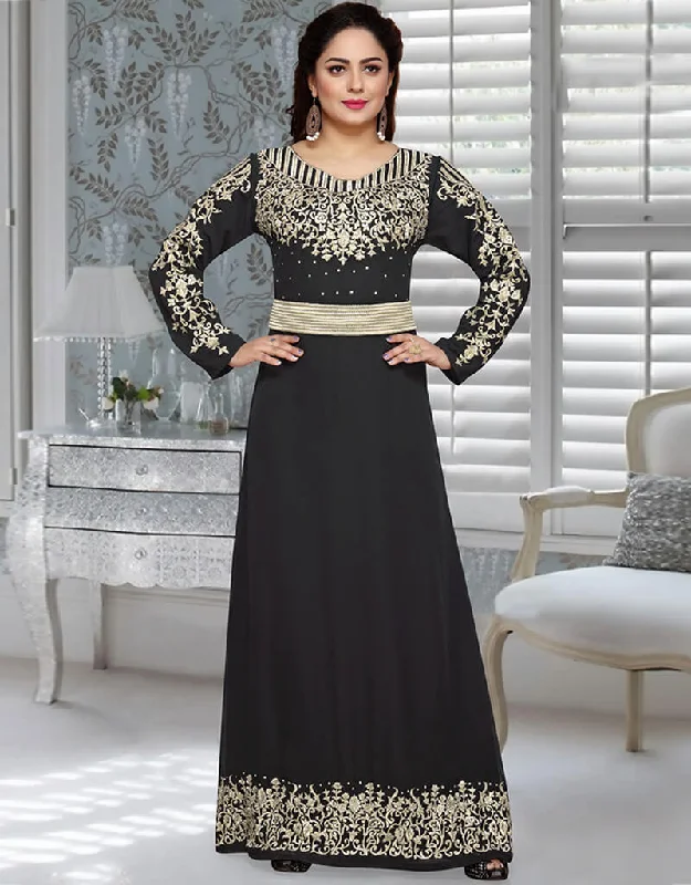 Women Black Georgette Hand Zari Embroidery Dubai Kaftan