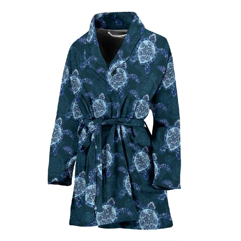 Blue Hawaiian Sea Turtle Pattern Print Women Long Robe