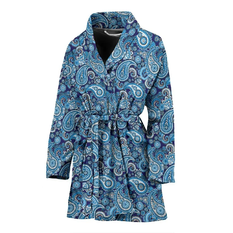 Blue Paisley Pattern Print Women Long Robe