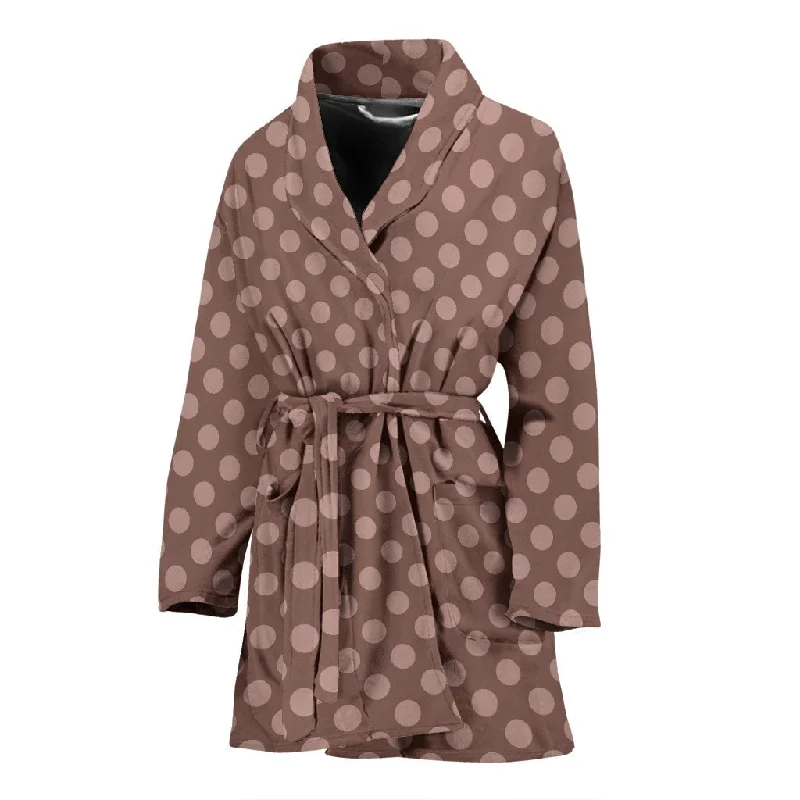 Brown Chocolate Polka dot Pattern Print Women Long Robe