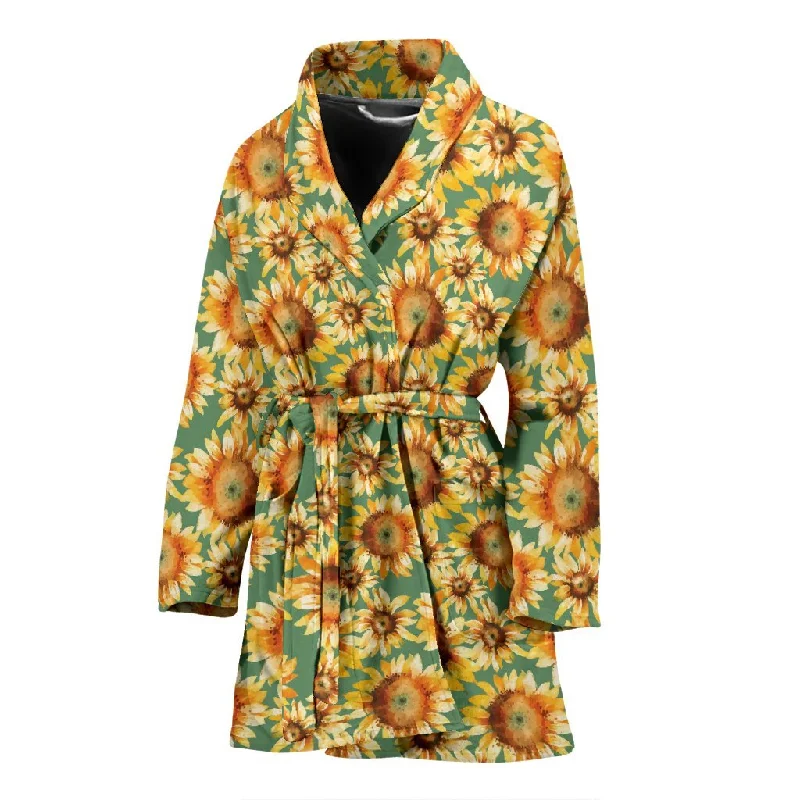 Drawing Sunflower Print Pattern Women Long Robe