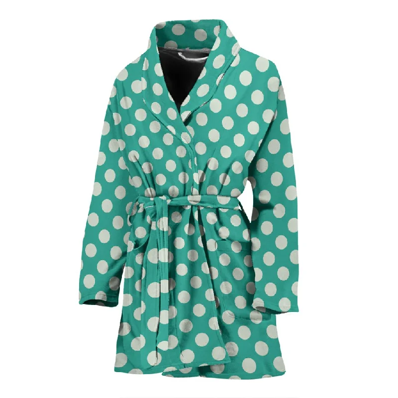 Green White Polka dot Pattern Print Women Long Robe