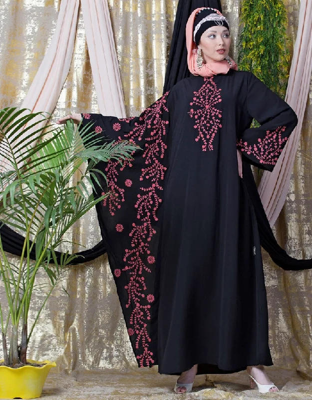 Islamic embroidered Butterfly Sleeve Party Abaya Coral