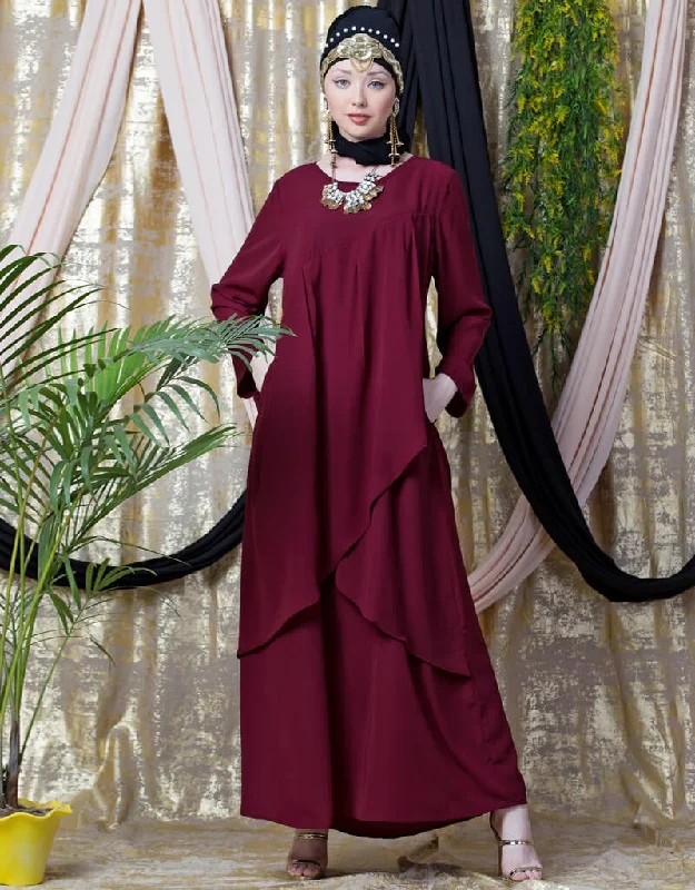 Modern Overlapped panel casual Abaya Maroon