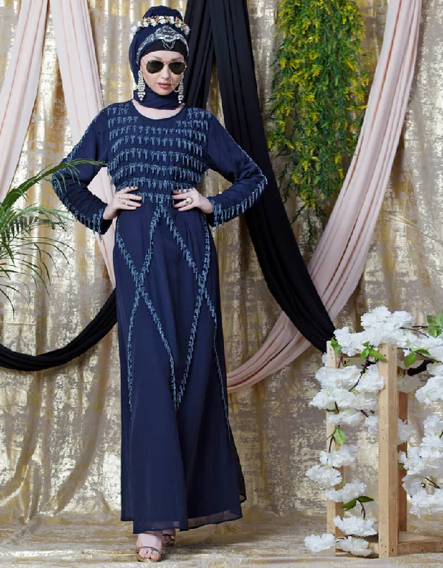 Muslimah Hand embroidered Party Abaya Navy