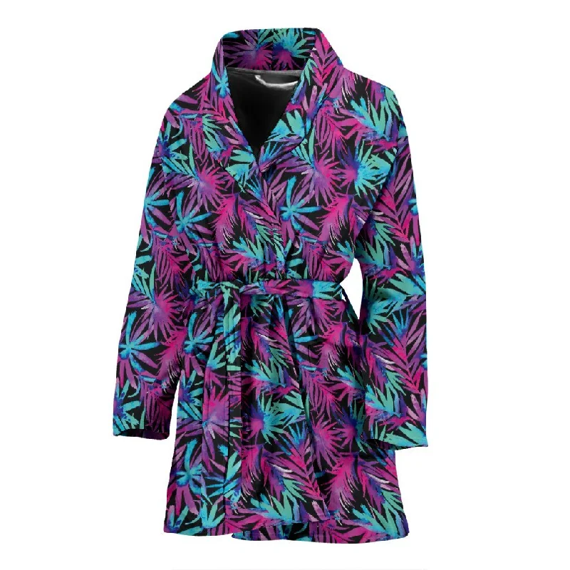 Neon Tropical Palm Leaves Hawaiian Pattern Print Women Long Robe