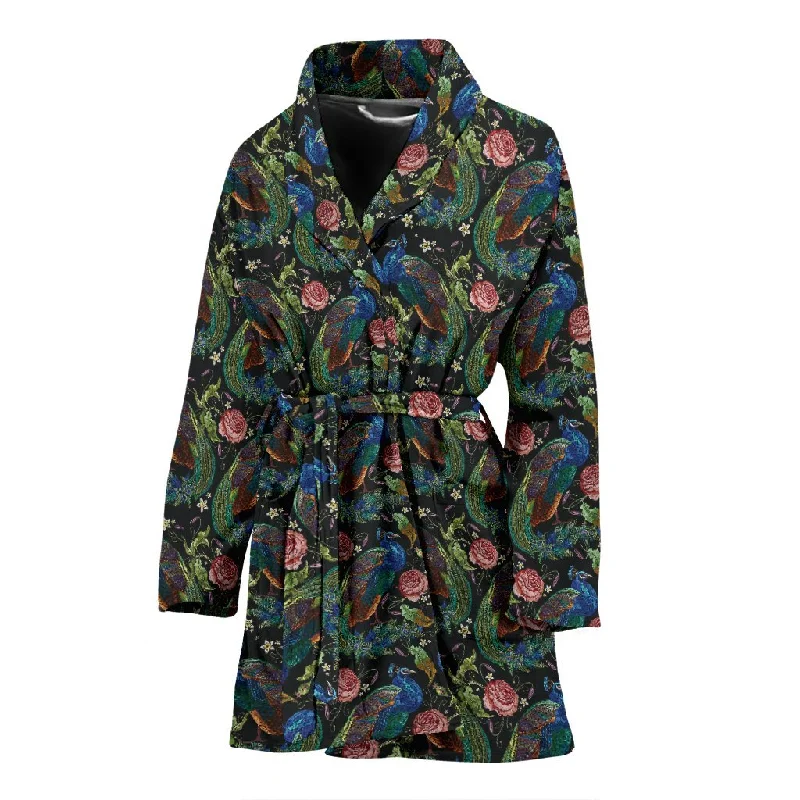 Peacock Rose Pattern Print Women Long Robe