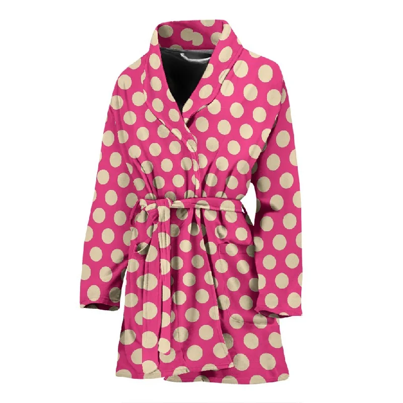 Pink White Polka dot Pattern Print Women Long Robe