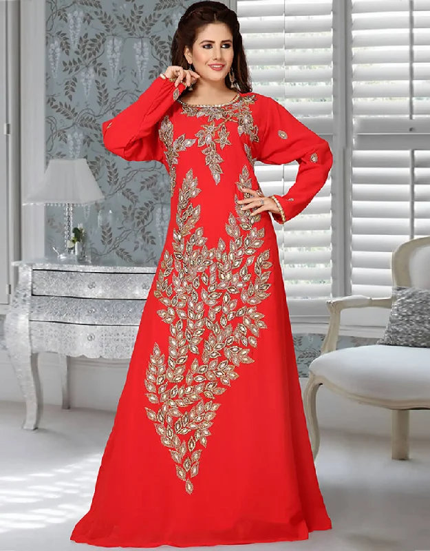 Latest Red Heavy Embroidery Worked Dubai Kaftan