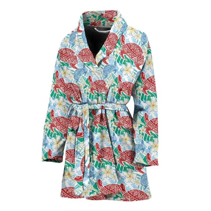 Sea Turtle Floral Hawaiian Pattern Print Women Long Robe