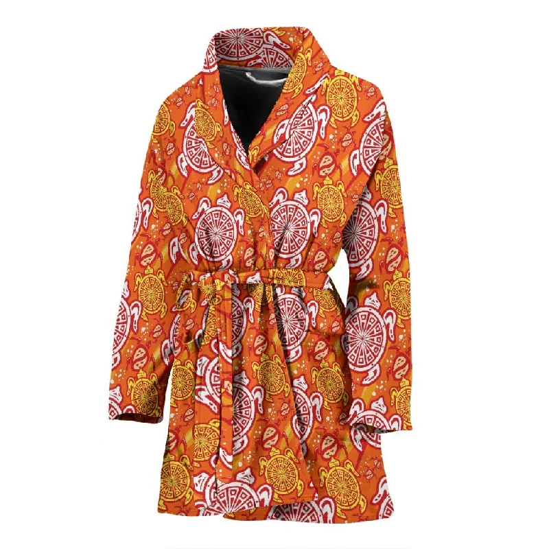 Sea Turtle Hawaiian Orange Pattern Print Women Long Robe