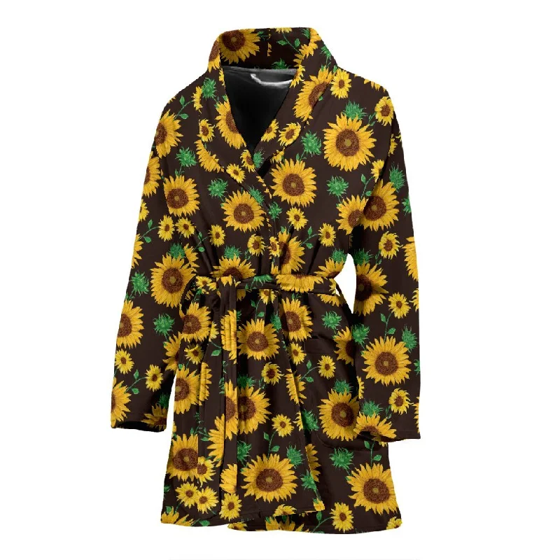 Sunflower Pattern Print Women Long Robe