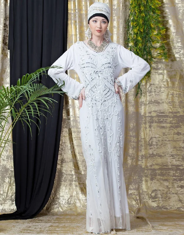 Trendy Full Hand Embroidered White Wedding Abaya White