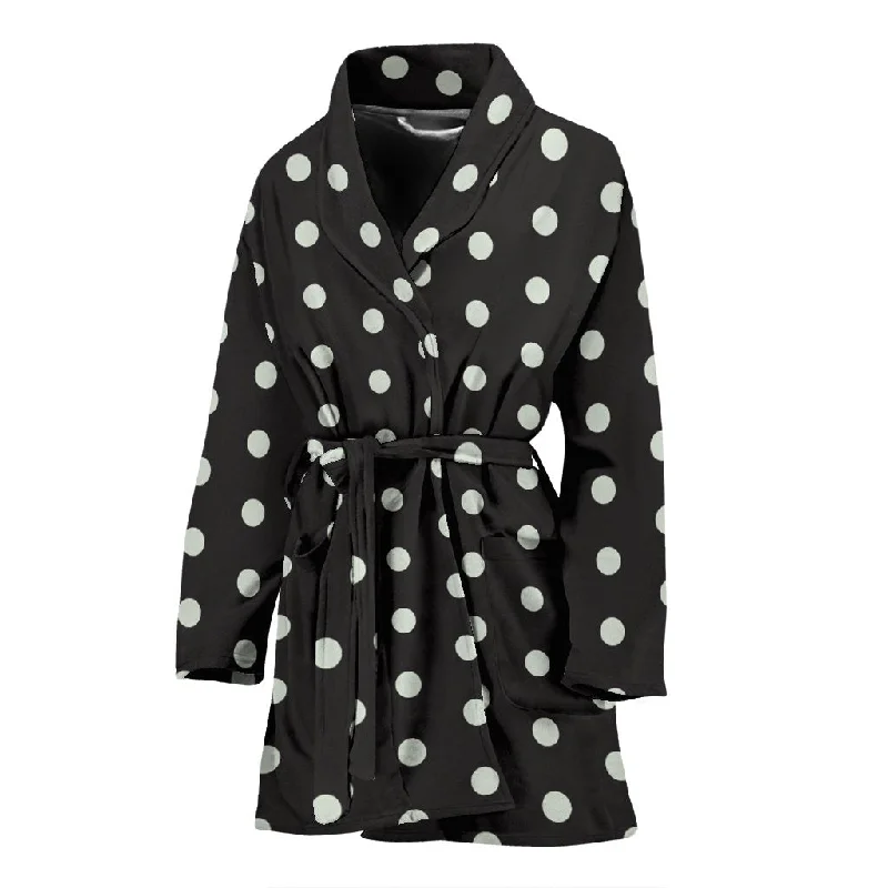 Vintage Black White Polka dot Pattern Print Women Long Robe