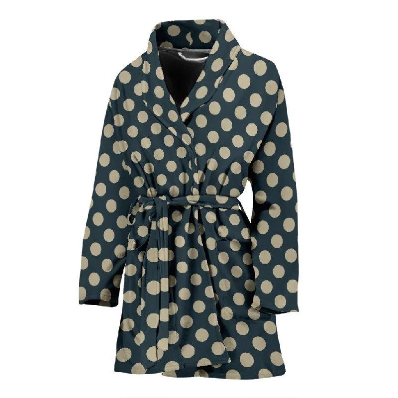 Vintage Navy Blue White Polka dot Pattern Print Women Long Robe