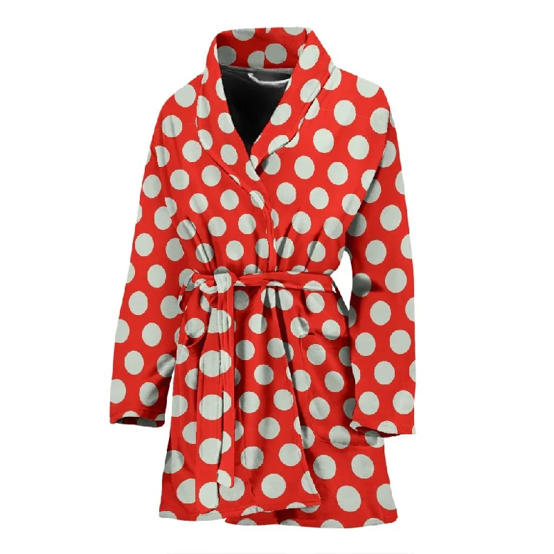 Vintage Red White Polka Dot Pattern Print Women Long Robe