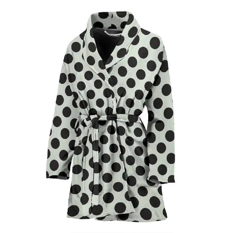 Vintage White Black Polka dot Pattern Print Women Long Robe