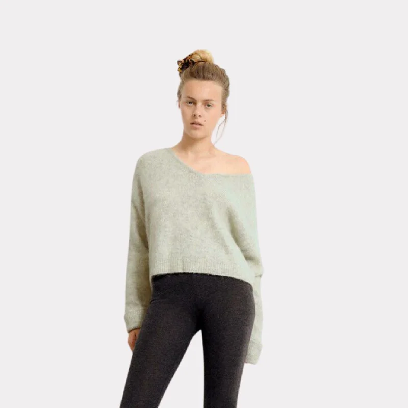 Easy V-Neck Knit Jumper (Powder Snow Melange)