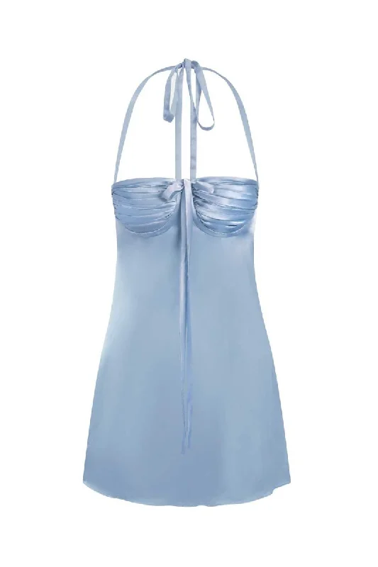 ANGELINA MINI DRESS IN CINDERELLA BLUE SILK