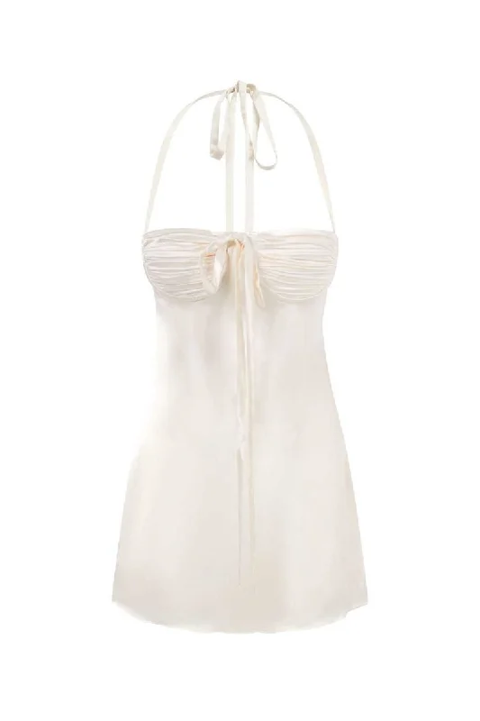 ANGELINA MINI DRESS IN IVORY WHITE SILK