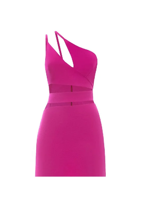 FUCHSIA ASYMMETRIC CUT-OUT MINI DRESS