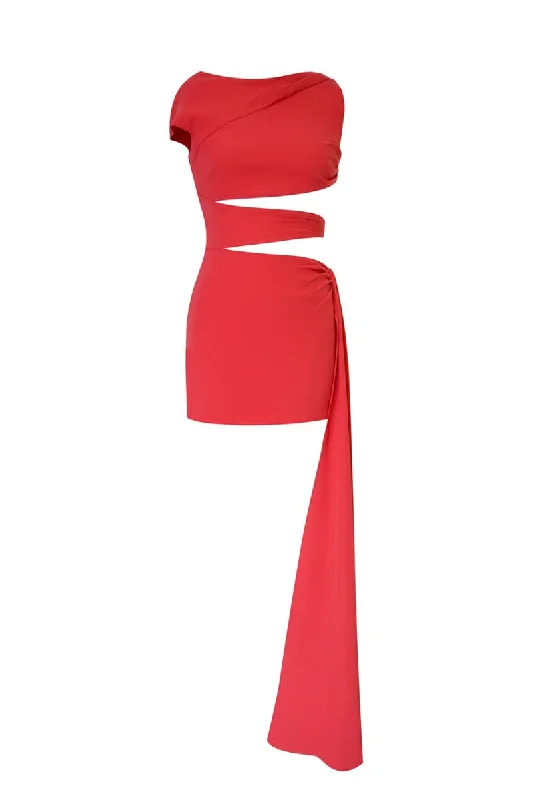 GIGI RED ASYMMETRIC CUT-OUT MINI DRESS