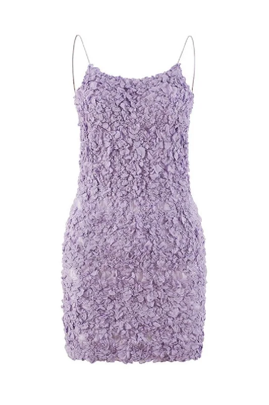 LILAC GIA SMOCKED SILK CHIFFON MINI DRESS