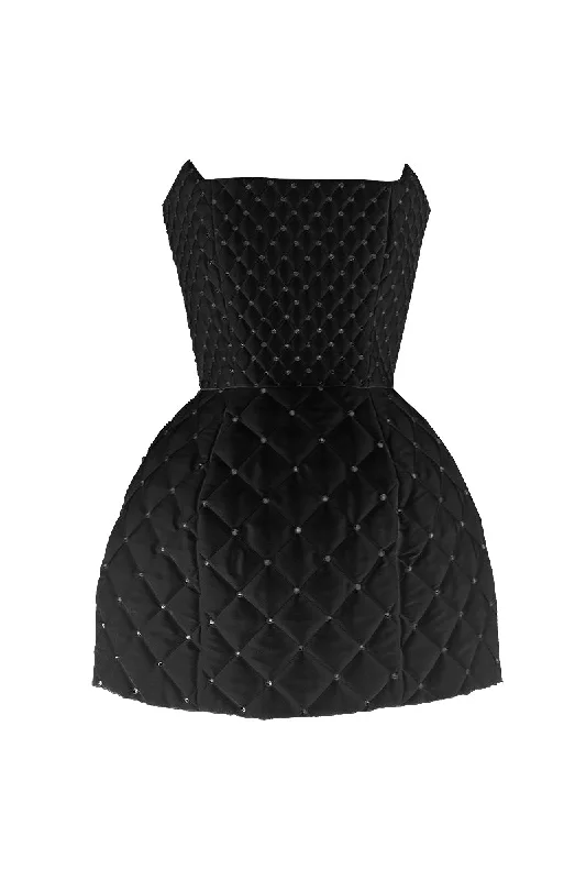 QUILTED MINI DRESS IN BLACK