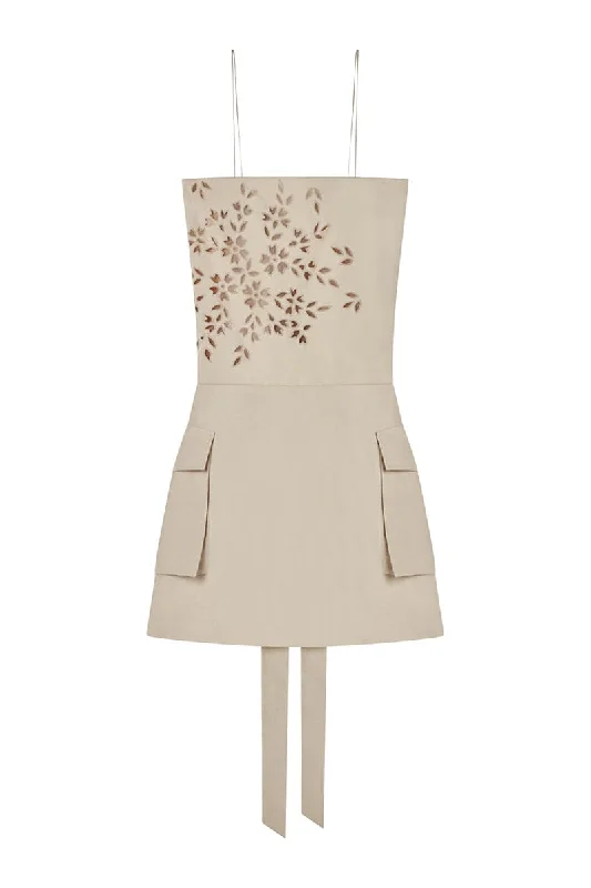 UBEE SAND EMBROIDERED APRON MINI DRESS