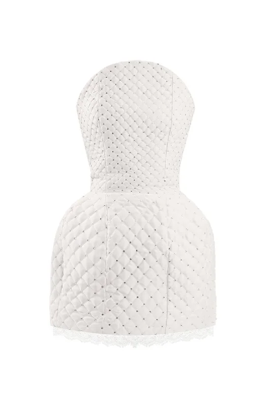 WHITE CRYSTAL QUILTED MINI DRESS