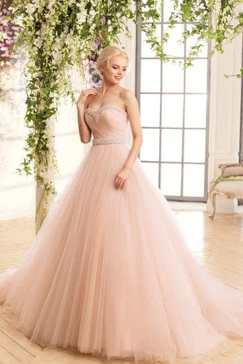 Ball Gown Long Sweetheart Sleeveless Lace-Up Tulle Dress With Beading And Criss Cross