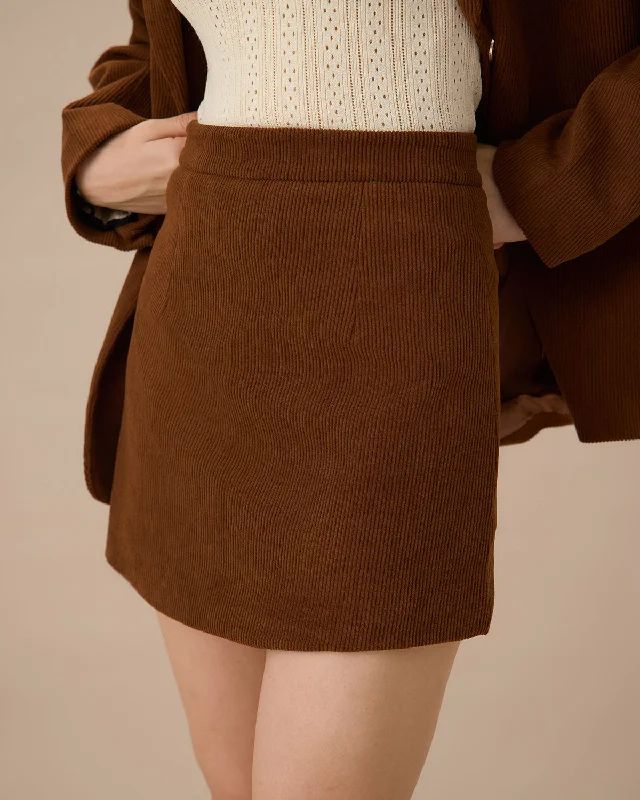 Brown Corduroy A-Line Mini Skirt