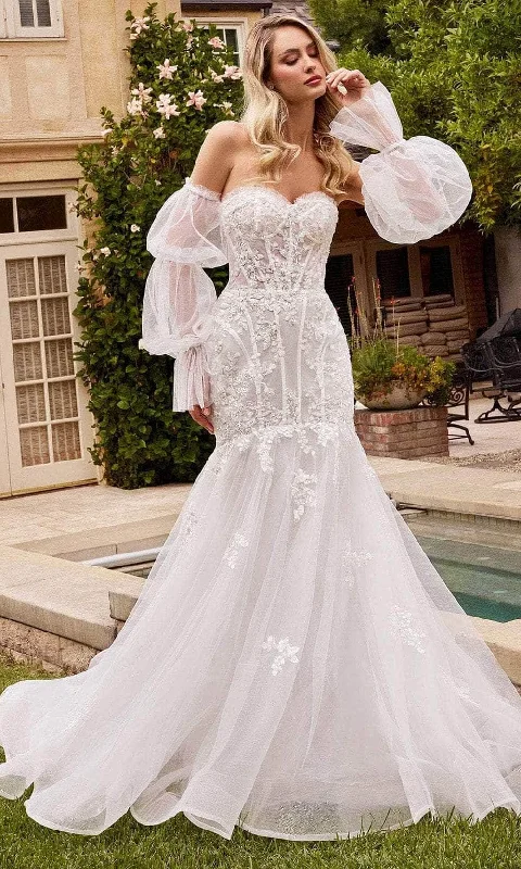 Cinderella Divine CD858W - Puff Sleeve Wedding Gown