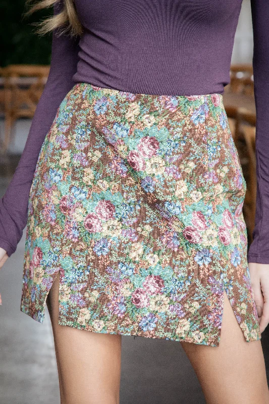 Dina Floral Jacquard Mini Skirt, Chocolate Mix