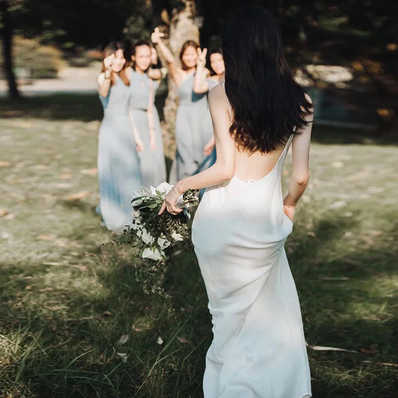 Light wedding dress ,Sexy white backless bridal wedding dress,spaghetti strap long wedding dress