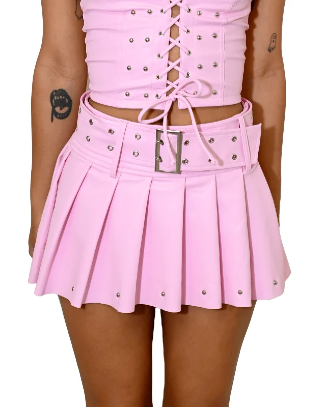 Pink Belted Mini Skirt