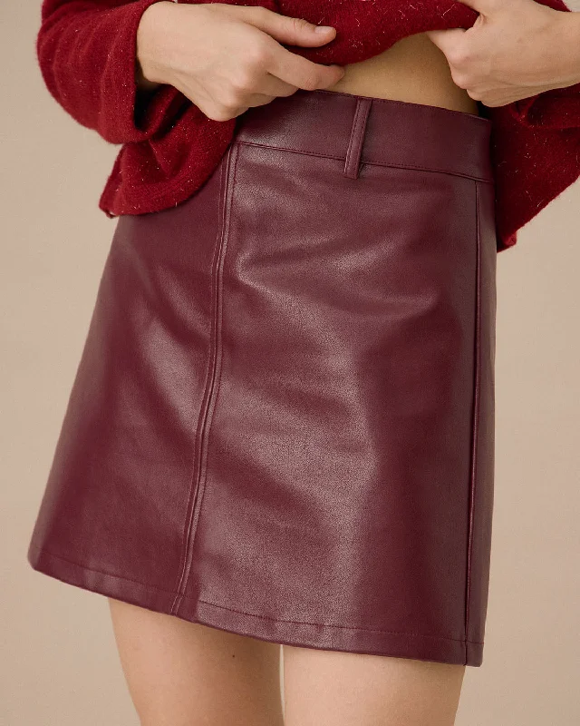 Red Faux Leather Straight Mini Skirt