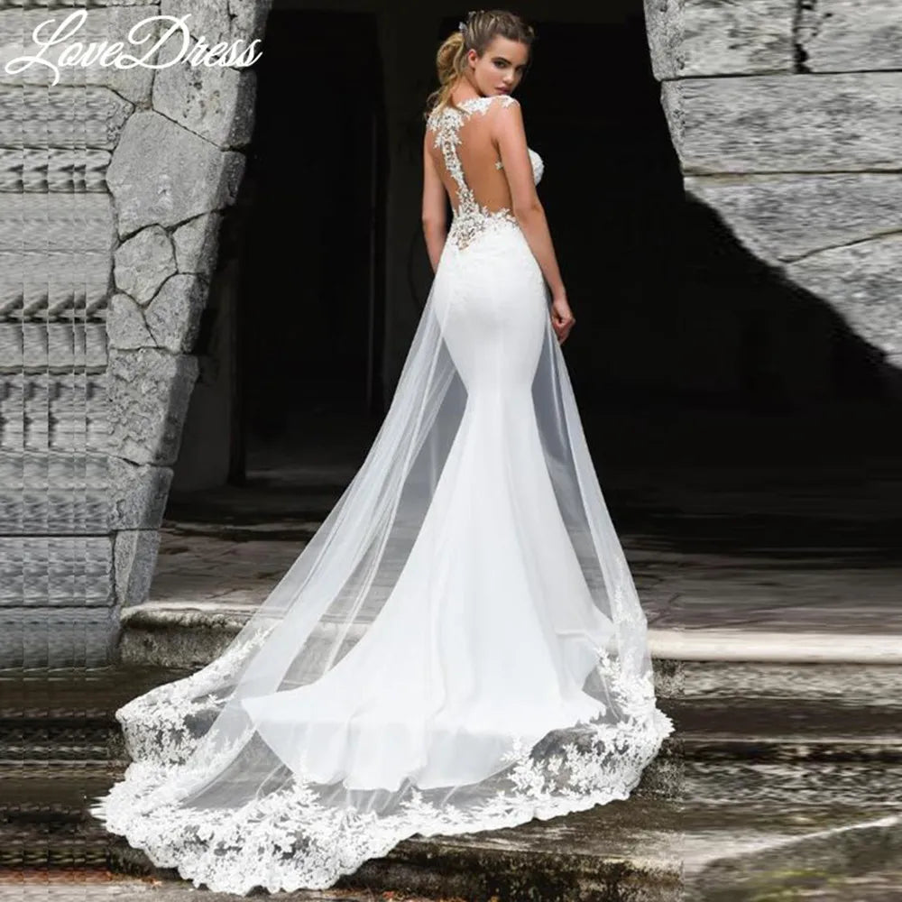 Sexy See-Through Back Sleeveless Mermaid Wedding Dress