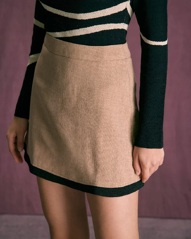 The Khaki High Waisted Contrast Mini Skirt