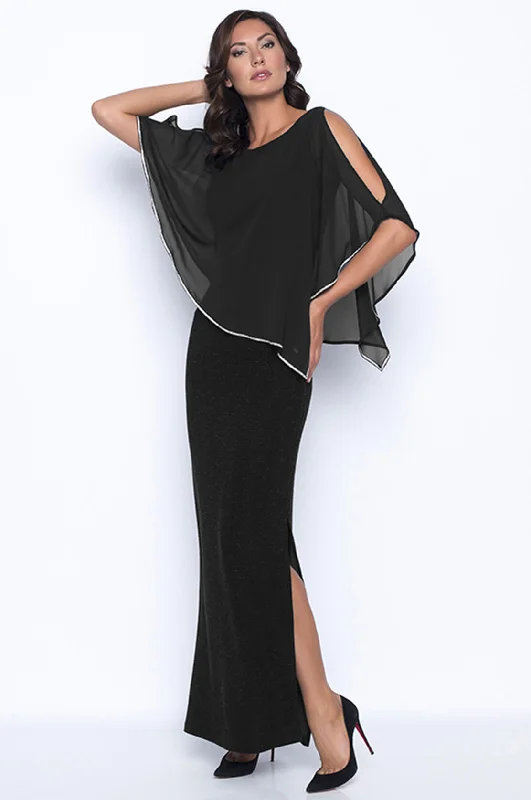 FRANK LYMAN Chiffon Drape Maxi Dress